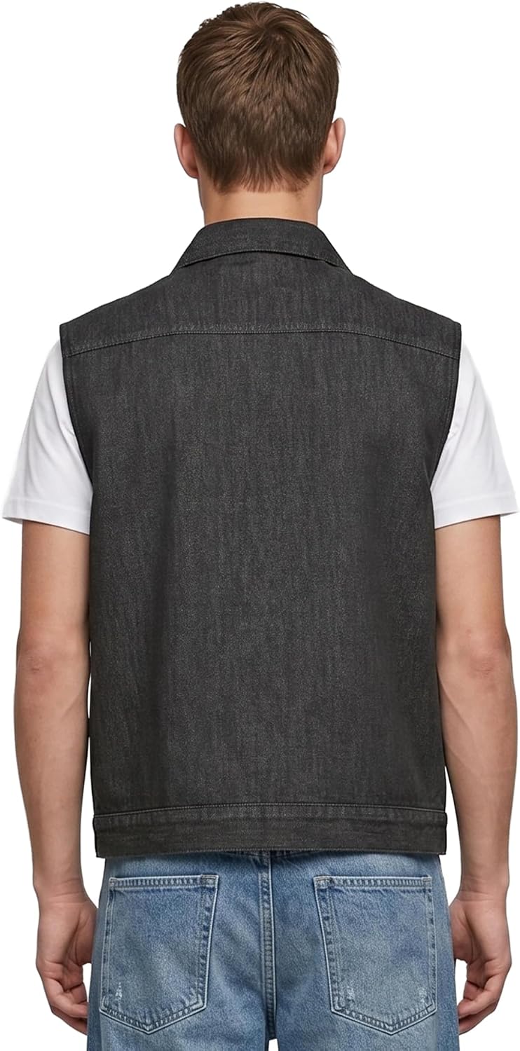 Urban Classics Herren Denim Vest – Jeansweste aus Baumwolle mit Knopfleiste, Brusttaschen und Kragen