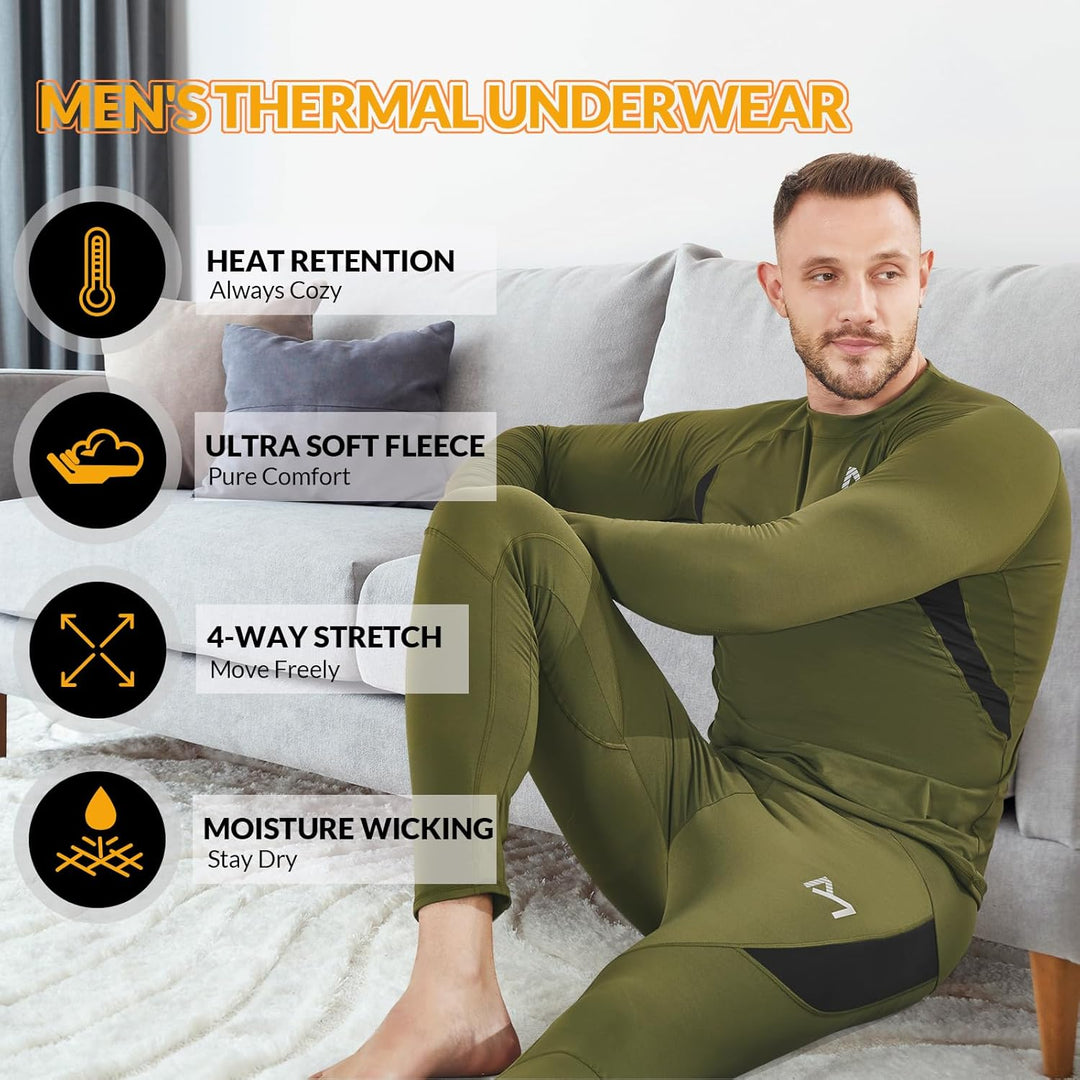 MeetHoo Thermounterwäsche Set Herren, Innenfleece Funktionsunterwäsche Winter Skiunterwäsche Warme U