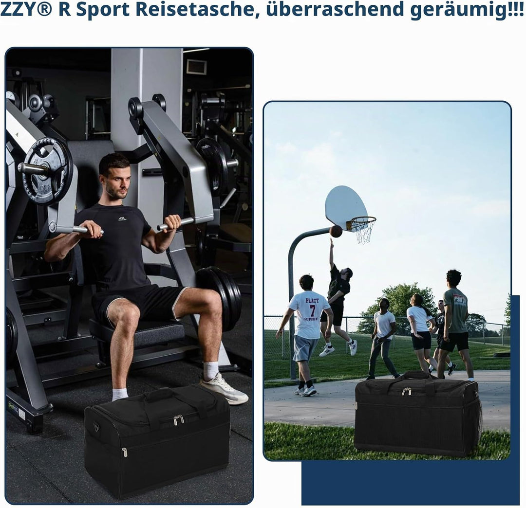 Sporttasche Reisetasche Fitness Tasche mit Schultergurt Wochenendtasche für Damen und Herren (Schwar