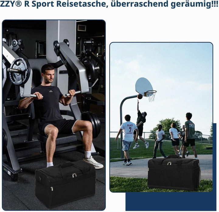Sporttasche Reisetasche Fitness Tasche mit Schultergurt Wochenendtasche für Damen und Herren (Schwar