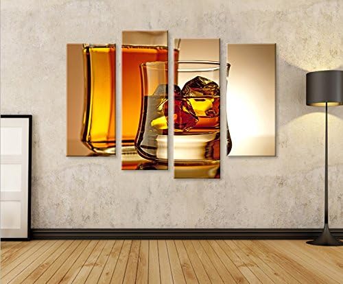 islandburner Bild Bilder auf Leinwand Whisky Glas 4er XXL Poster Leinwandbild Wandbild Dekoartikel W