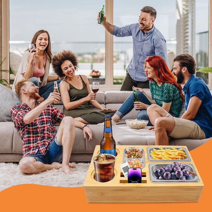 Couchbar Snackbox, Praktischer Sofatablett Snackbox mit Fächern, Abnehmbarer Deckel mit 3 Abnehmbare