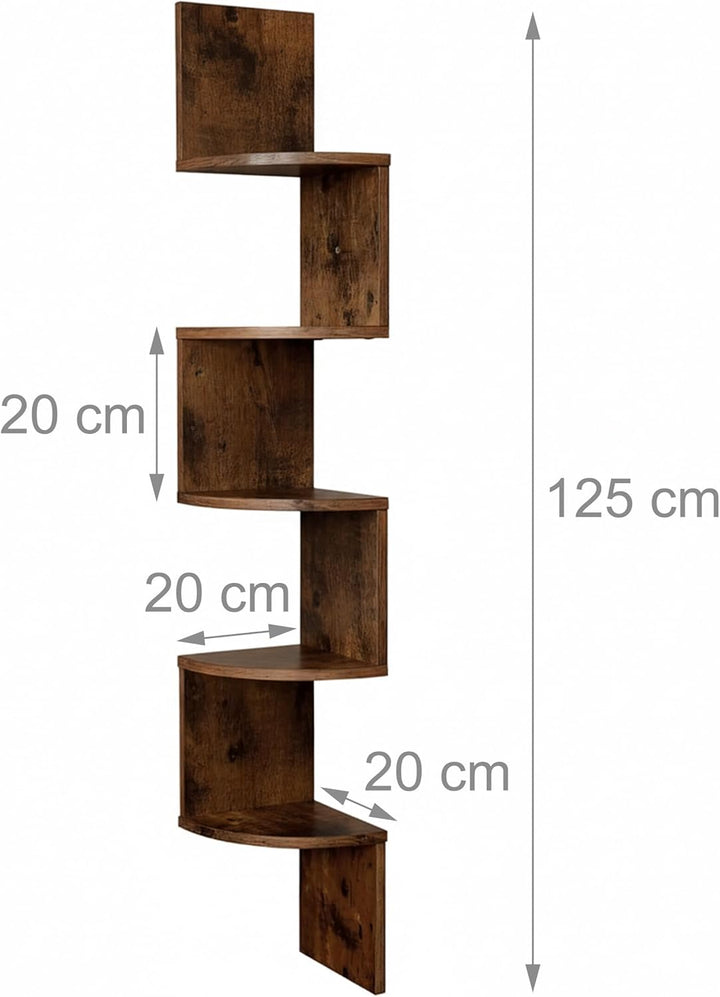 Relaxdays Eckregal, HxBxT: 125 x 20 x 20 cm, 5 Etagen, MDF, Zickzack-Design, Wandregal Ecke, Bücherr