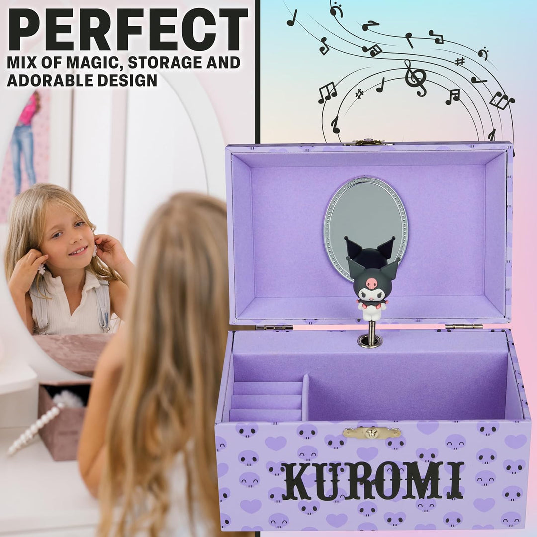 Hello Kitty Sanrio Kuromi Schmuckkästchen Mädchen mit Spieluhr, Spiegel, Schmuckschatulle Kinder für