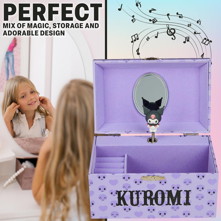 Hello Kitty Sanrio Kuromi Schmuckkästchen Mädchen mit Spieluhr, Spiegel, Schmuckschatulle Kinder für