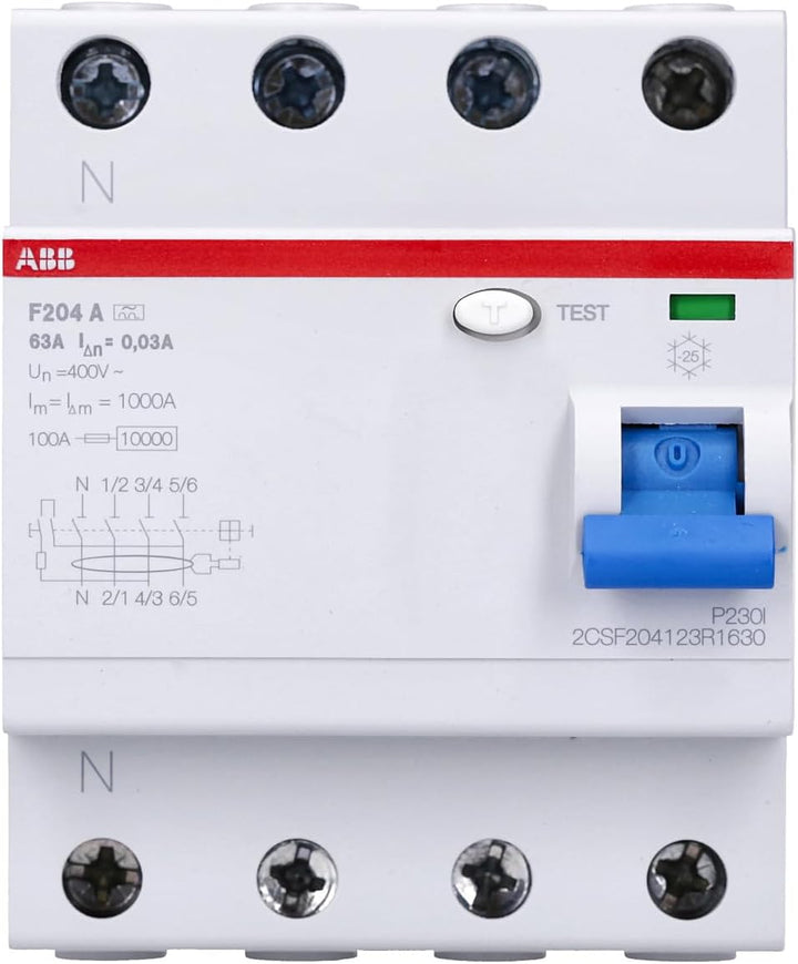 ABB F200 RCCB, 4-polig, 63A, 30mA Typ A 230V ac