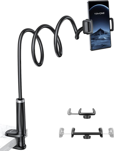Tryone Schwanenhals Tablet Halterung Bett: Tablet Halter 360°Drehbarer Sockel mit 2 Clips Handyhalte