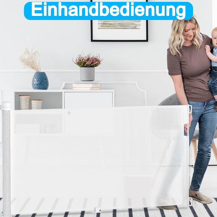 TATIVALO Treppenschutzgitter Ausziehbar 0-150cm Weiss, Treppenschutzrollo Türschutzgitter für Babys