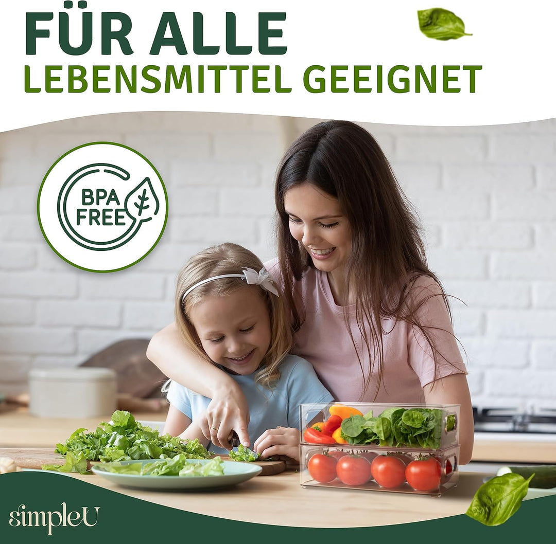 Kühlschrank Organizer 6er Set [mit 16 Aufkleber] Premium Küchen Organizer | Aufbewahrungsbox für Küh