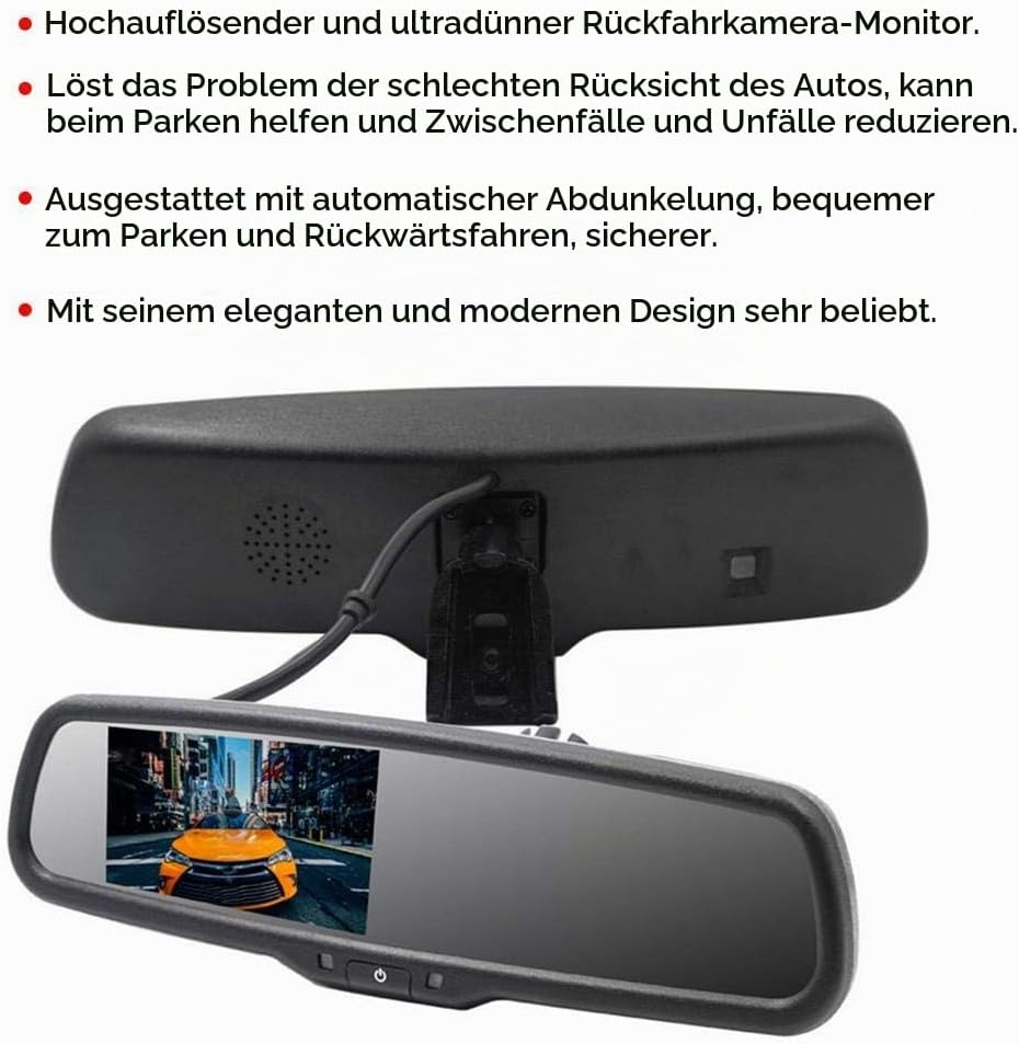 Auto-Rückspiegel 4,3-Zoll-Auto-Dimmmonitor mit Halterung Schwarzes Parkassistenzsystem für Autozubeh