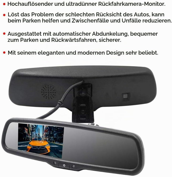 Auto-Rückspiegel 4,3-Zoll-Auto-Dimmmonitor mit Halterung Schwarzes Parkassistenzsystem für Autozubeh
