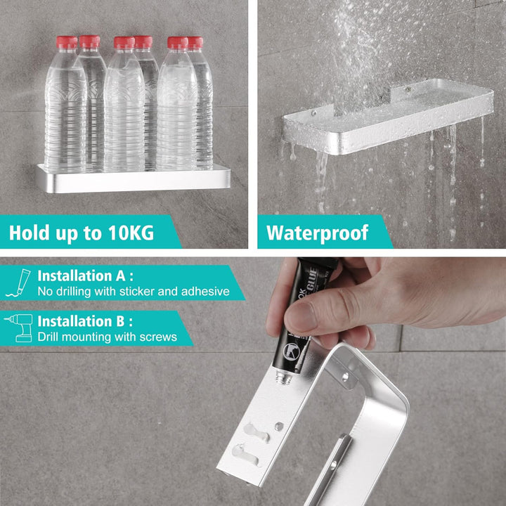 Duschablage Ohne Bohren, Aluminium Badezimmer Regal Selbstklebend Duschkorb Ablageregal mit Mattglas