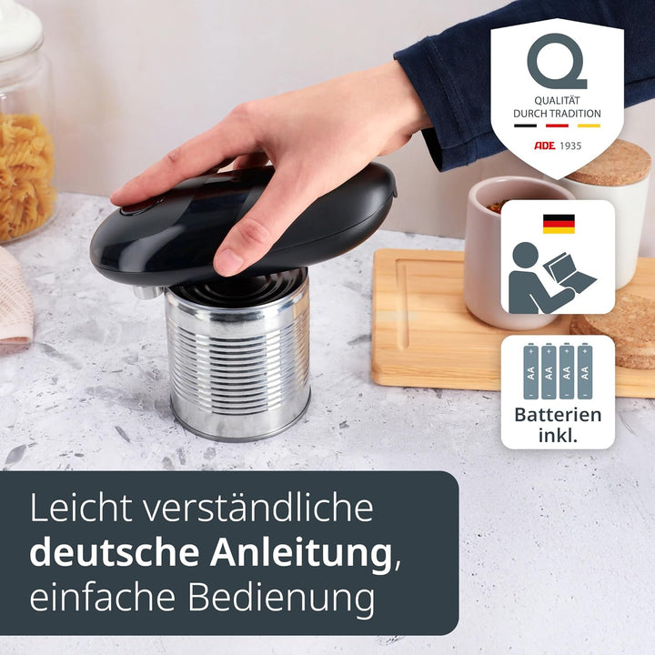 ADE Elektrischer Dosenöffner | perfekt für Senioren | praktischer Deckelöffner mit Magnet und Haken