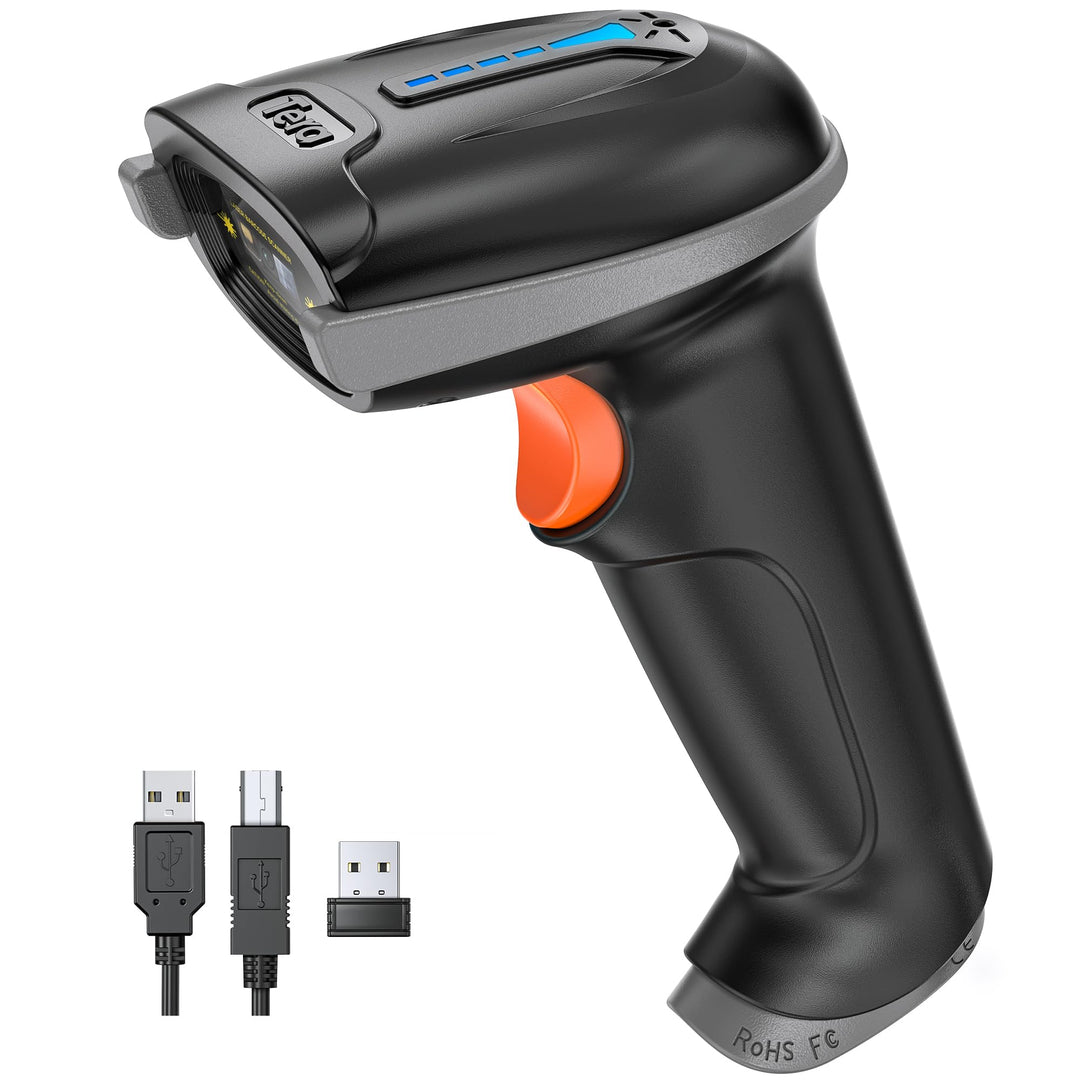 Tera Kabelloser Barcodescanner Handheld 1D Laser Wireless und USB Wired mit Akkustandsanzeige, Extra