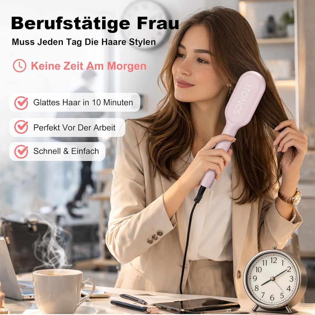 Glättbürste Ionen Haarglätter Bürste, iToncs Haarglättungsbürste 2 in 1, Anti-Verbrühungs & Speicher
