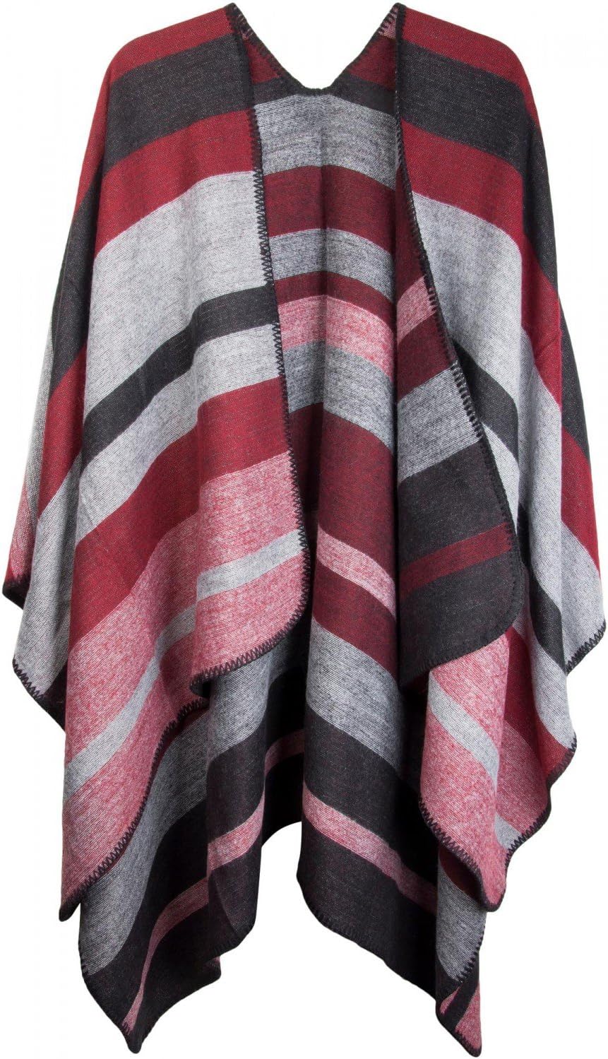 styleBREAKER Poncho mit Streifen Muster, Überwurf Cape, Wendeponcho, Damen 08010009, Farbe:, - Schwa