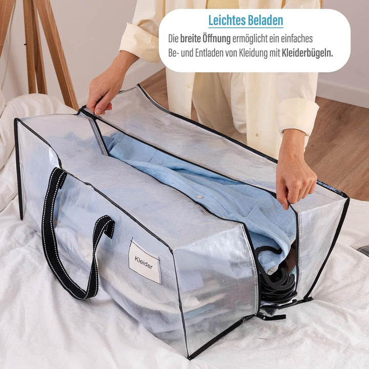 VENO 8er-Pack Umzugstaschen XXL (87 Liter) Aufbewahrungstasche mit Starken Griffen & Reissverschluss