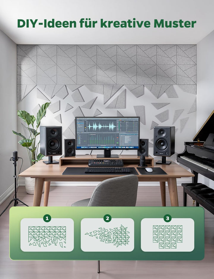18 Stück Akustikplatten Selbstklebend, Akustik Schallabsorber Panels für Wand &amp; Gaming Zimmer mit Li