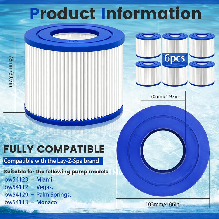 Erzekrim 6 Stück Filter VI für Pool Filterkartuschen VI für Bestway Miami Filter Cartridge VI Kompat