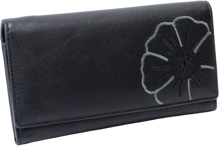 Branco Damen Geldbörse Portemonnaie Leder Damenbörse Damen Geldbeutel schwarz, Schwarz
