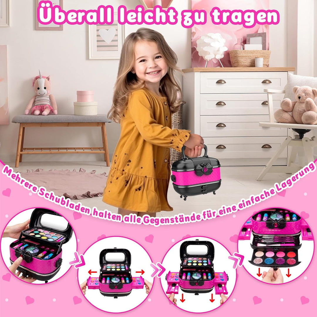 Hollyhi 58Pcs Wirklich Kinderschminke Set, Sicher Waschbar Schminkkoffer Mädchen Schminke Spielzeug,