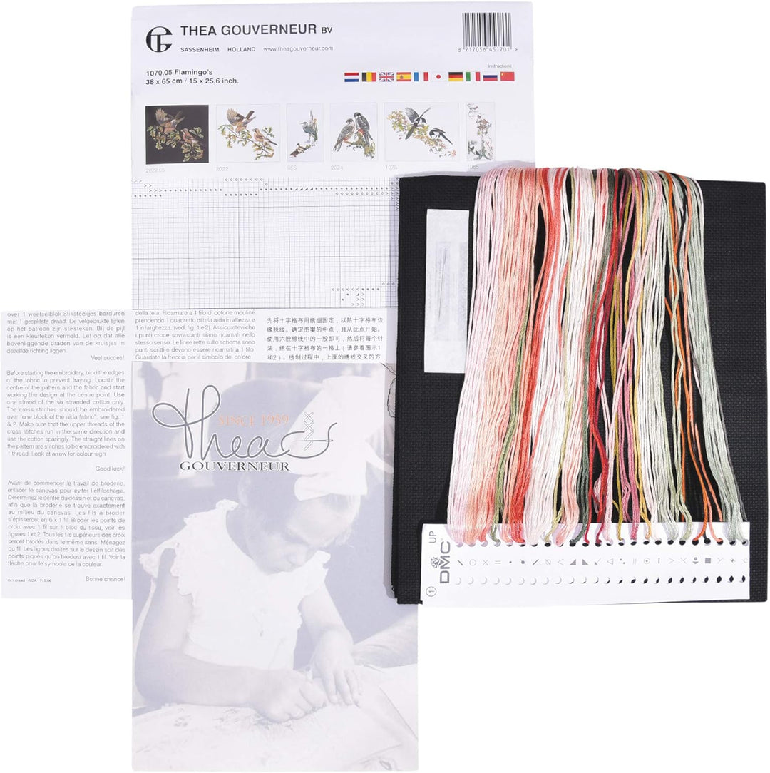 Thea Gouverneur - Kreuzstich-Set - Flamingo - Aida Schwarz - 18 Count - Für Erwachsene - 1070.05 107