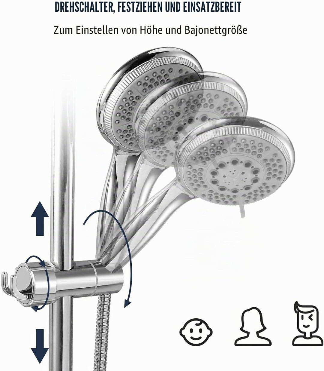 Vinabo Duschkopfhalterung, ohne Bohren, 18 – 25 mm Durchmesser, verstellbar, Halterung für Handbraus