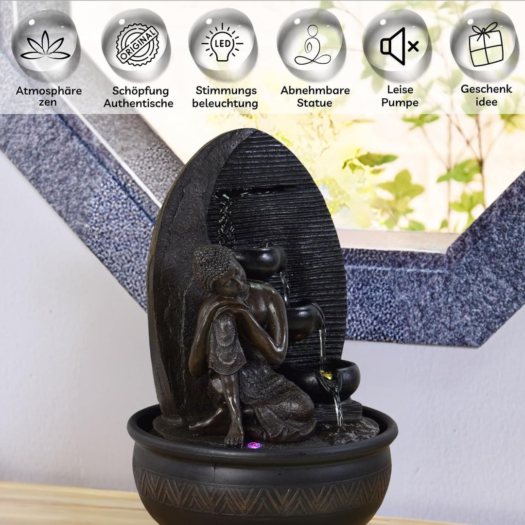 Zen'Light Zimmerbrunnen Buddha Grace, Kunstharz, bronzefarben, 26 x 26 x 40