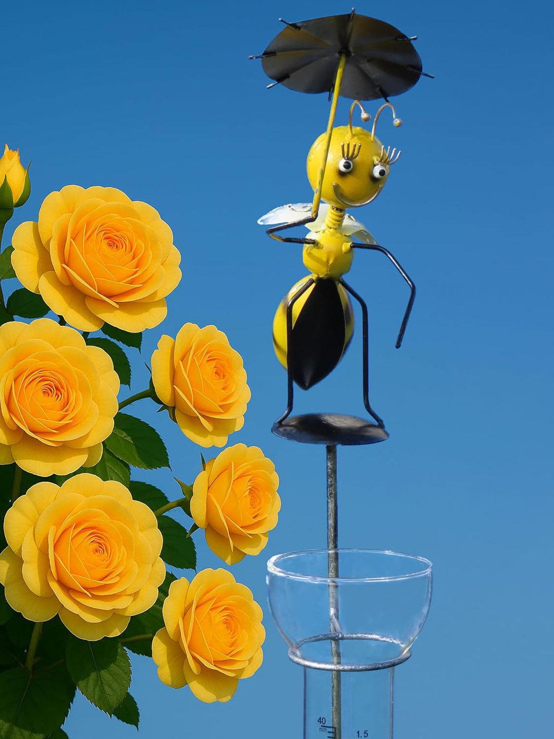 Pommerntraum ® | Regenmesser Niederschlagsmesser Pluviometer Gartenstecker Gartendeko gelbe Biene La