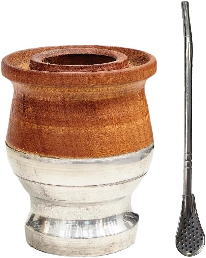 Mate für Yerba Mate Argentino, Mattes Johannisbrotholz und Edelstahl, matter Kürbis mit Glühbirne, m