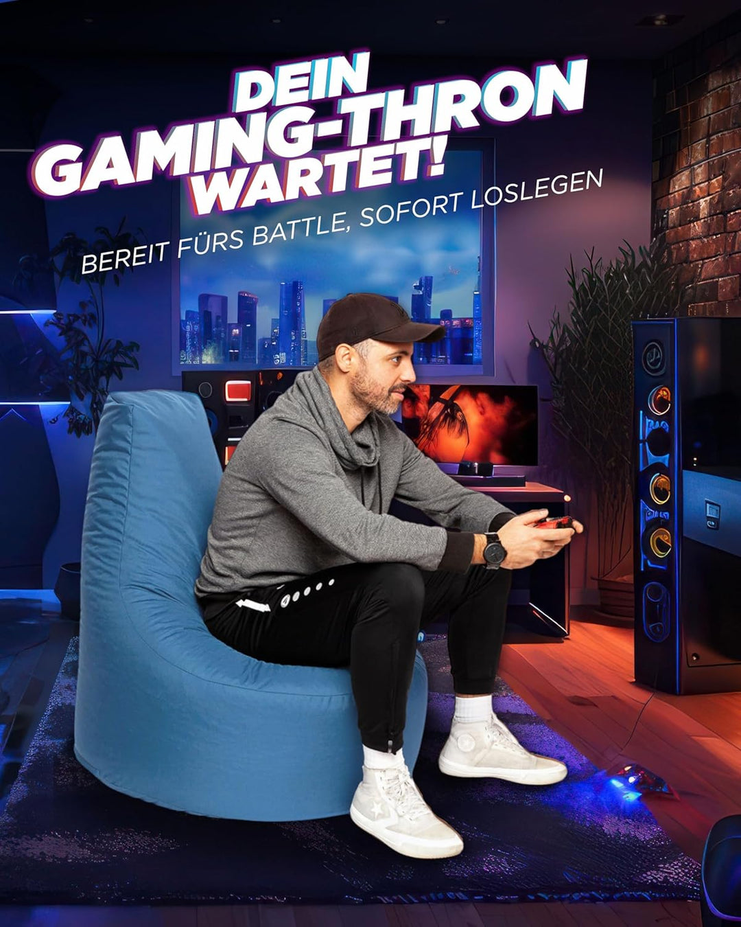 PATCH HOME Gamer Kissen & Lounge Sitzsack – befüllbar mit Reissverschluss, gefüllt mit Styropor, gee