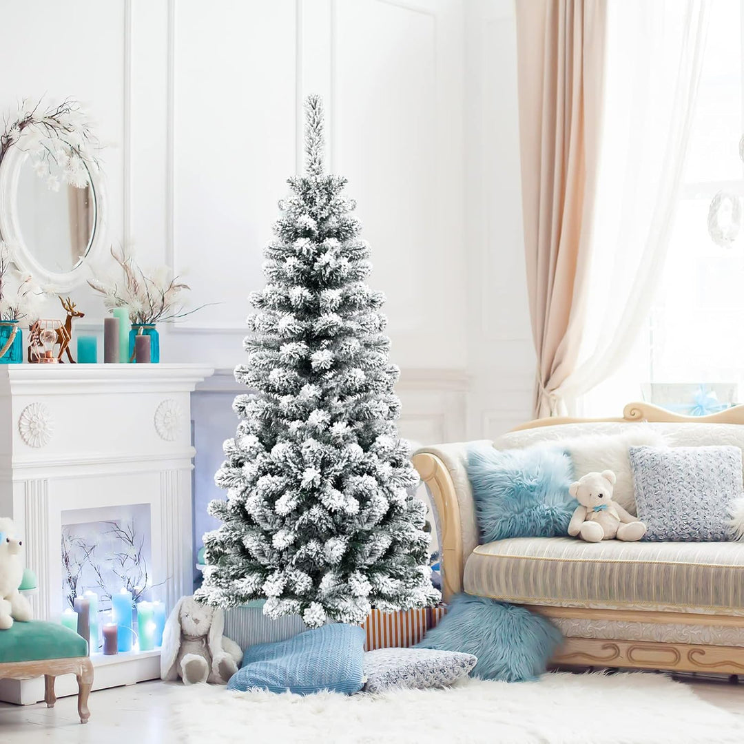 RELAX4LIFE Weihnachtsbaum Künstlich mit Schnee, Tannenbaum 135 cm, Bleistift Weihnachtsbaum, Christb
