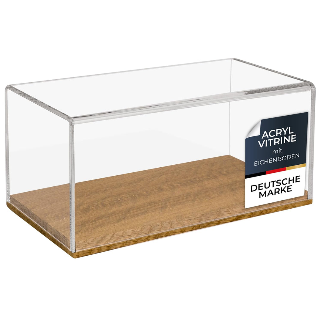 HMF 46873 Acryl Vitrine / Schaukasten mit Holzsockel für Modellautos | 30 x 15 x 14 cm | Transparent