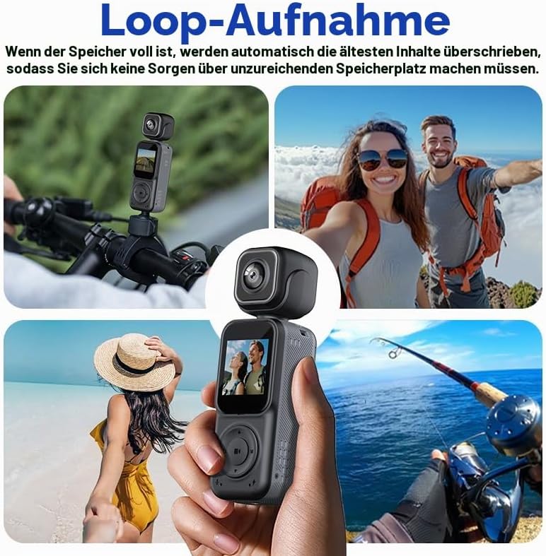 4K Vlog Kamera mit WLAN, Dual Kamera und 180° Schwenkobjektiv, Mini Pocket Camera mit 1,5 Zoll IPS D