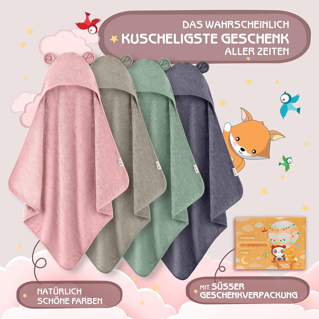 Kapuzenhandtuch Baby EXTRA dick, warm & weich | 75x75cm Babyhandtuch mit Kapuze (100% Bambus) | Baby