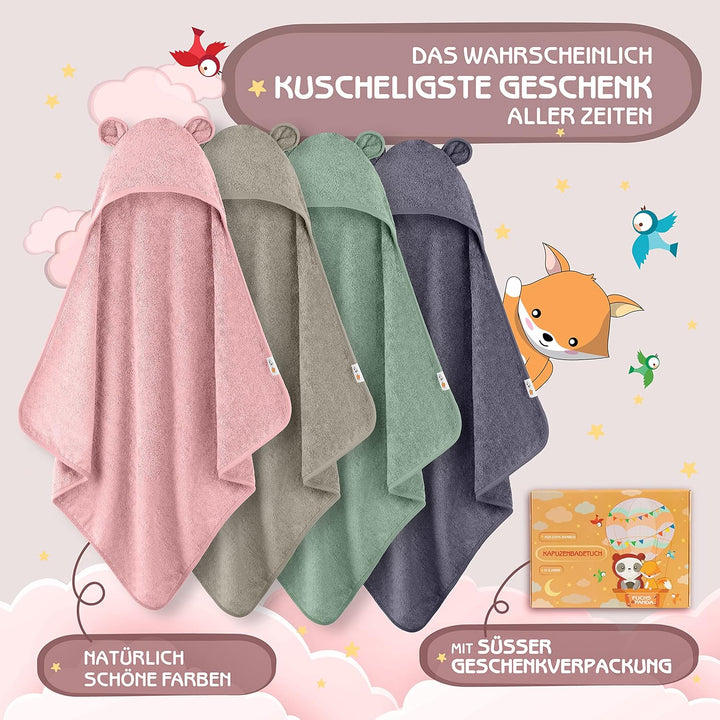 Kapuzenhandtuch Baby EXTRA dick, warm & weich | 75x75cm Babyhandtuch mit Kapuze (100% Bambus) | Baby
