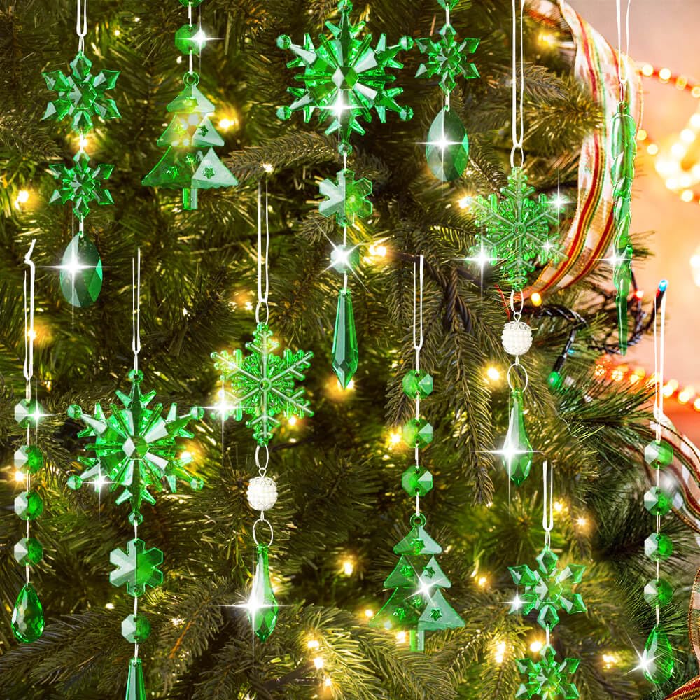 Lanpn 26 Stück Weihnachten Dekoration Kristall Christbaumschmuck Anhänger, Acryl Schneeflocken Eisza