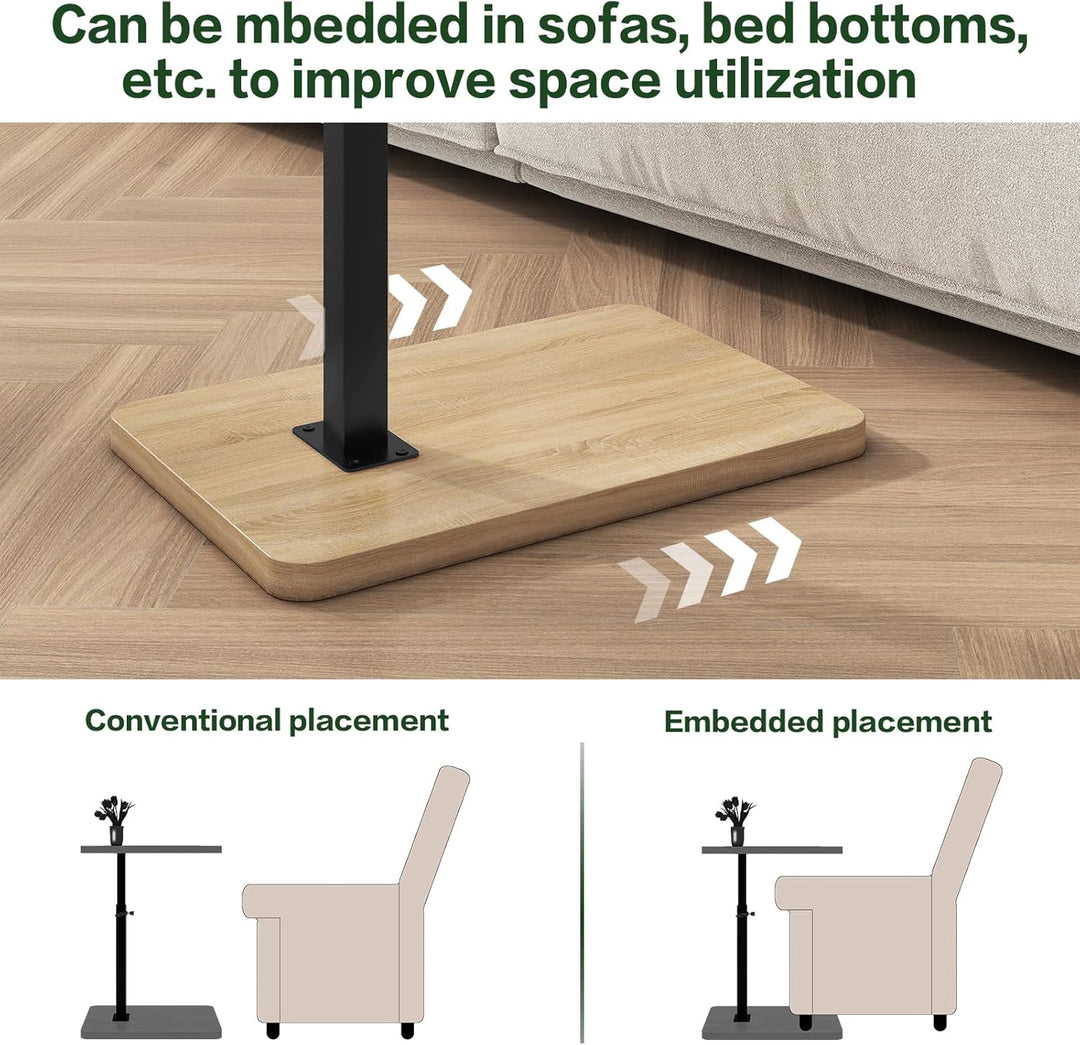 IBUYKE Beistelltisch C Form, 360° Rotierbarer und Höhenverstellbar Sofatisch, Couchtisch für schmale