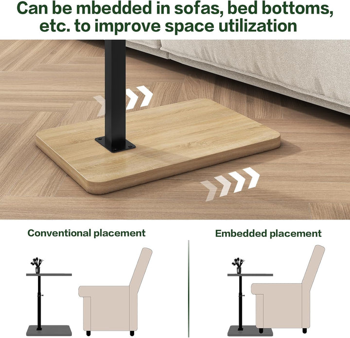 IBUYKE Beistelltisch C Form, 360° Rotierbarer und Höhenverstellbar Sofatisch, Couchtisch für schmale