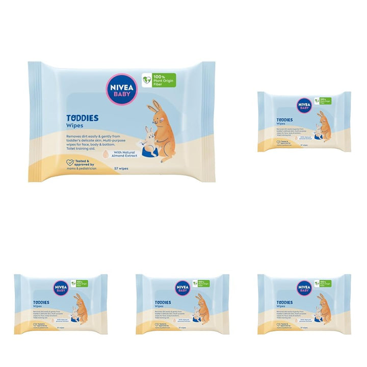NIVEA BABY Biologisch abbaubare Toddies, 1 x 57 Stk. (Packung mit 5) Weiss 57 stück (5er Pack), Wei&