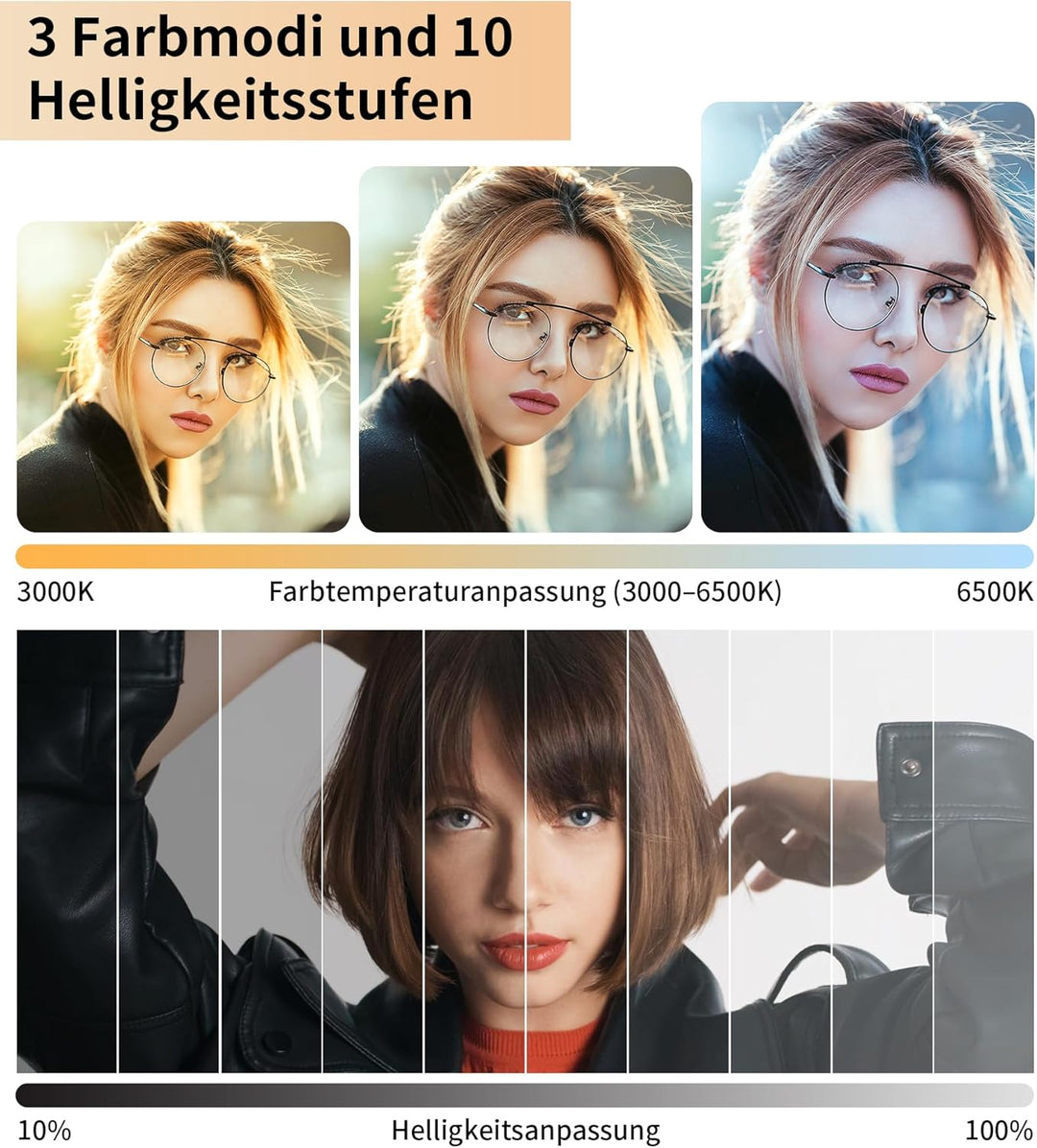 TONEOF Selfie Licht,LED Tragbar Fotostudio Blitzlicht,2000mAh Wiederaufladbares Licht mit Drehbarem