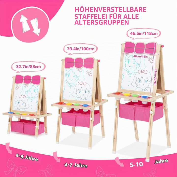 Siairo Kinder Spiel-Tafel aus Holz Höhenverstellbar Kinder Staffelei mit Papierrolle Schöne Schleife