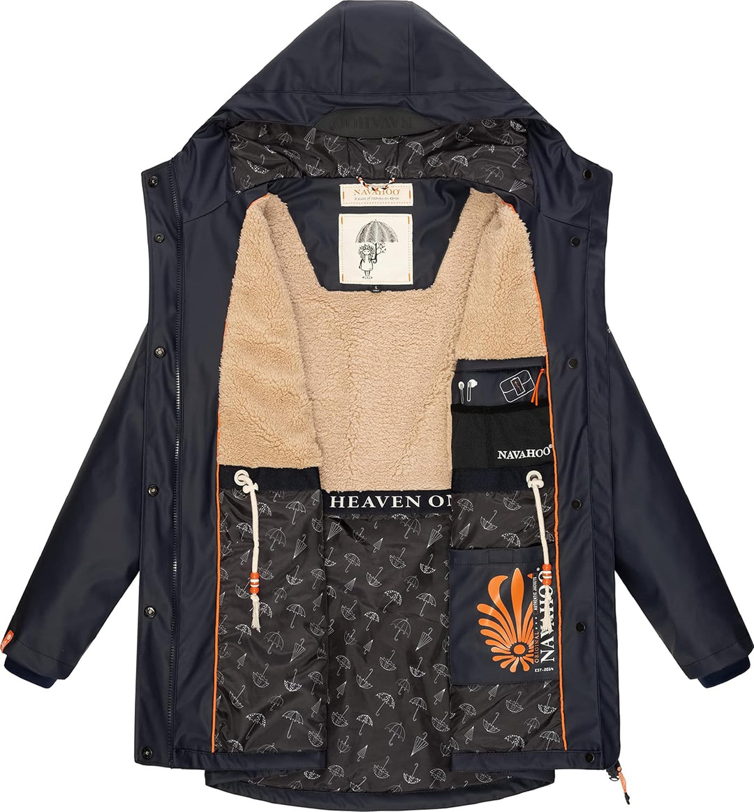 Navahoo Damen Übergangsjacke Regenmantel wasserdicht lang warm gefüttert mit Kapuze Rainy Forest XS-