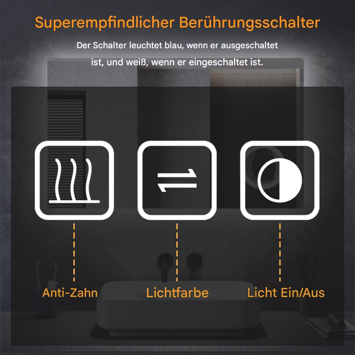 LED Badspiegel 100 x 60 cm Spiegel Bad mit Beleuchtung, 3 Farbe modi, Steckdose, 3X Lupe, Anti-Besch