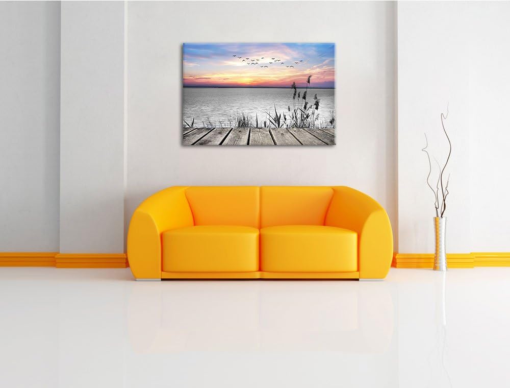 Steg mit Ausblick auf das Meer schwarz/weiss Format: 100x70 auf Leinwand, XXL riesige Bilder fertig