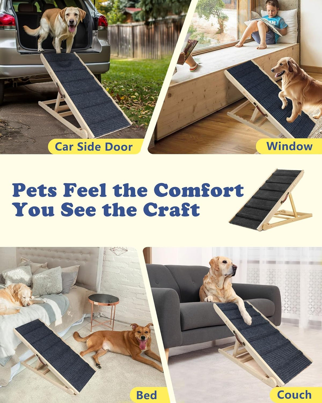 Hunderampe Bett Sofa für Kleine und Grosse Hunde Klappbar Rampe Hund Katzen Einstellbar 30-60 cm, bi