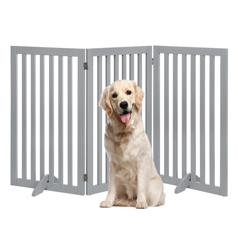 unipaws Absperrgitter, freistehendes Schutzgitter mit Füssen, Treppenschutzgitter ohne Bohren, Holz-