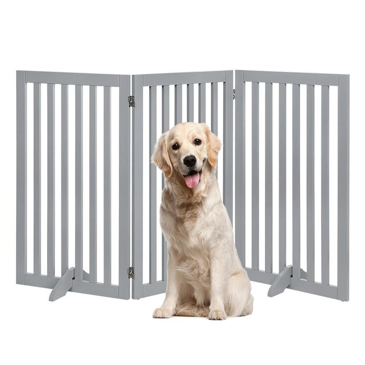 unipaws Absperrgitter, freistehendes Schutzgitter mit Füssen, Treppenschutzgitter ohne Bohren, Holz-