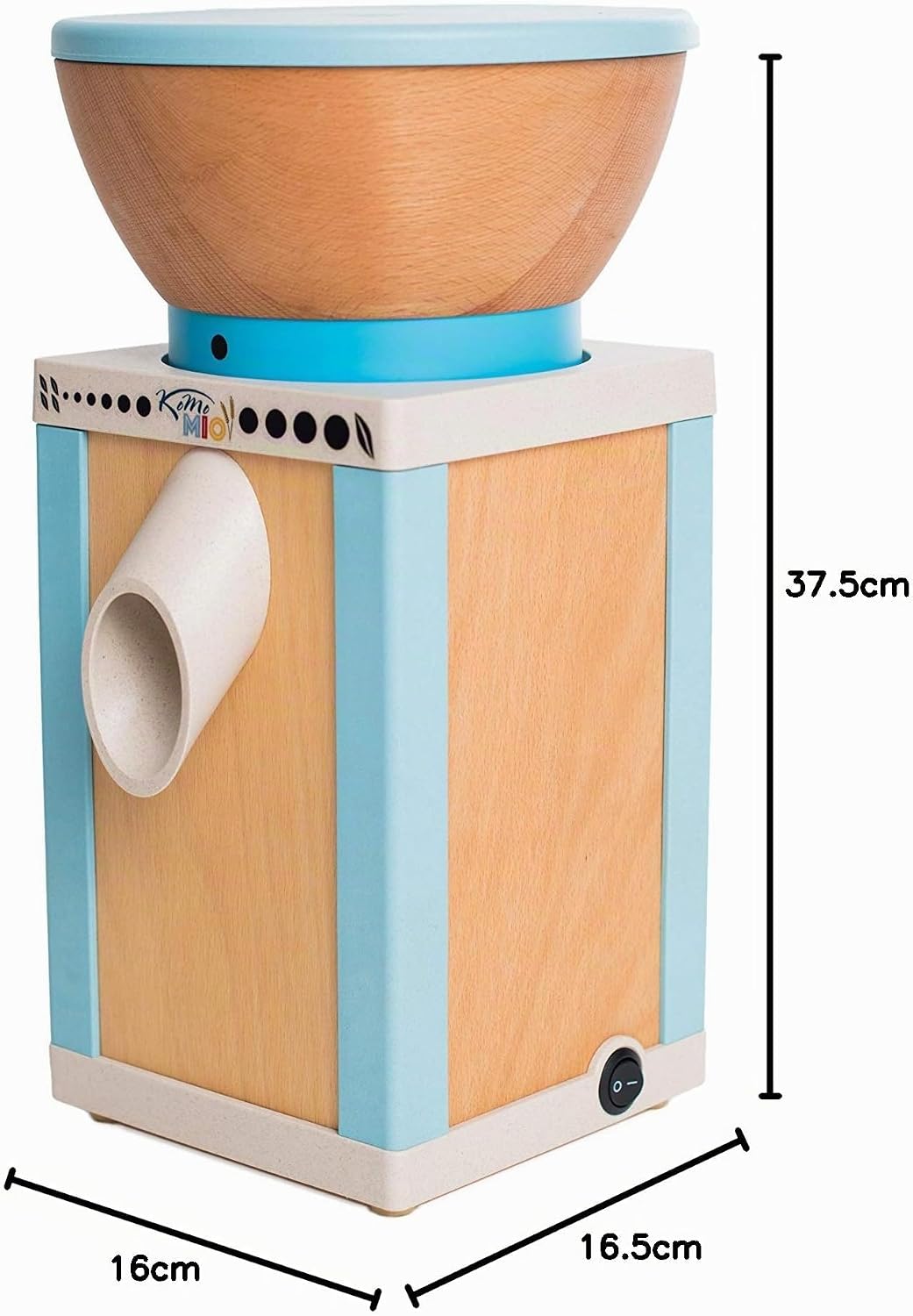 KoMo KoMoMio Getreidemühle elektrisch blau – 360W Motor – Holztrichter Buche massiv – Buche-Multiple
