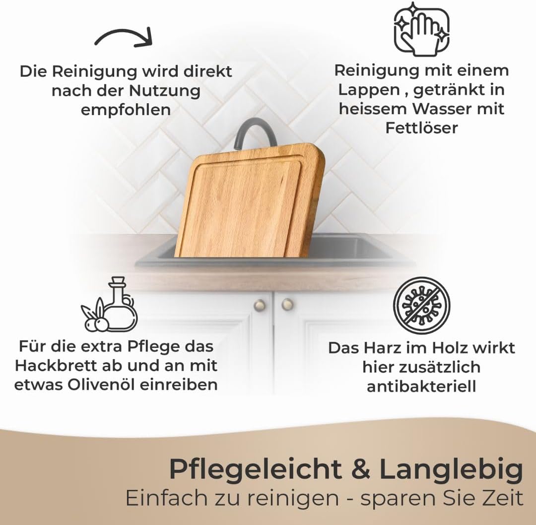 3er Schneidebrett Set - Made in EU,mit Ständer in Premium Qualität Buche, Grösse 27/30/40 cm, Küchen